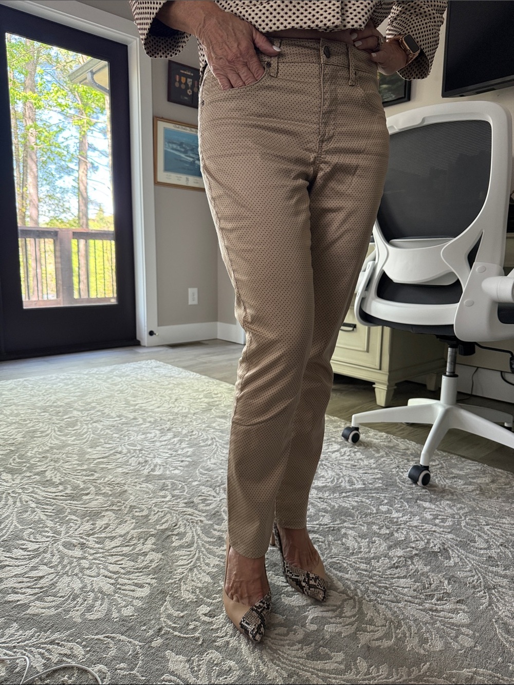 NYDJ Beige Micro-Dot Slim Ankle Pants